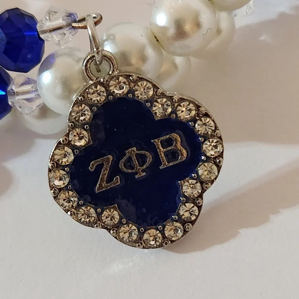 Handcrafted Zeta Phi Beta Charm Wrap Memory Wire Pearl Bracelet
